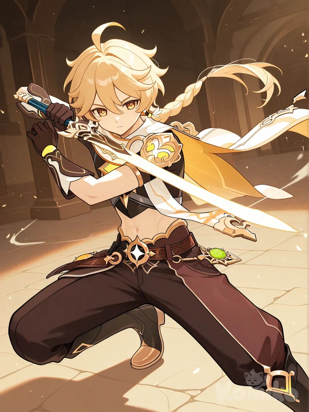 @Aether_(Genshin_Impact) fighting with sword