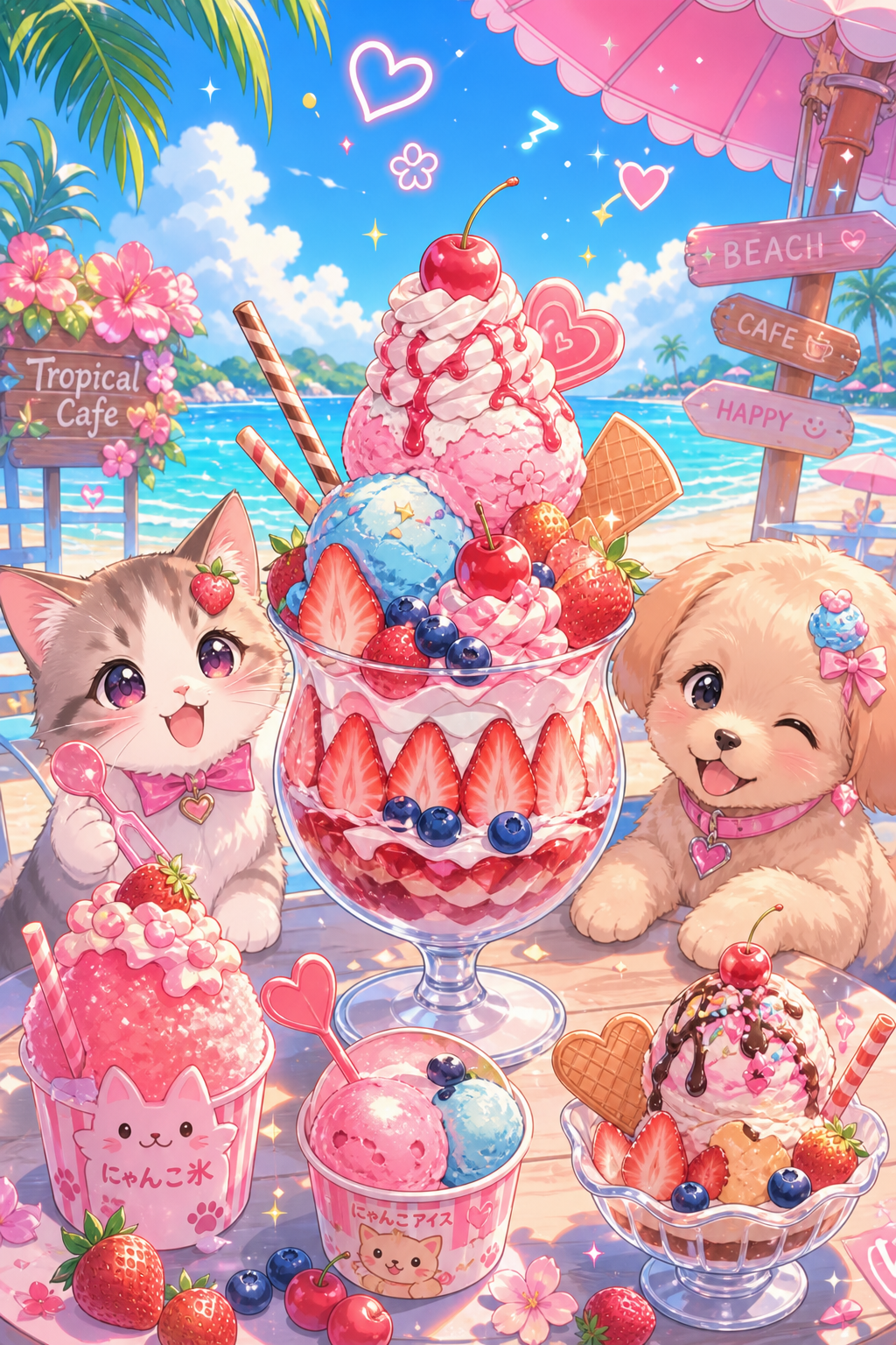 Puppy and Kitty Having a Sweet Treat