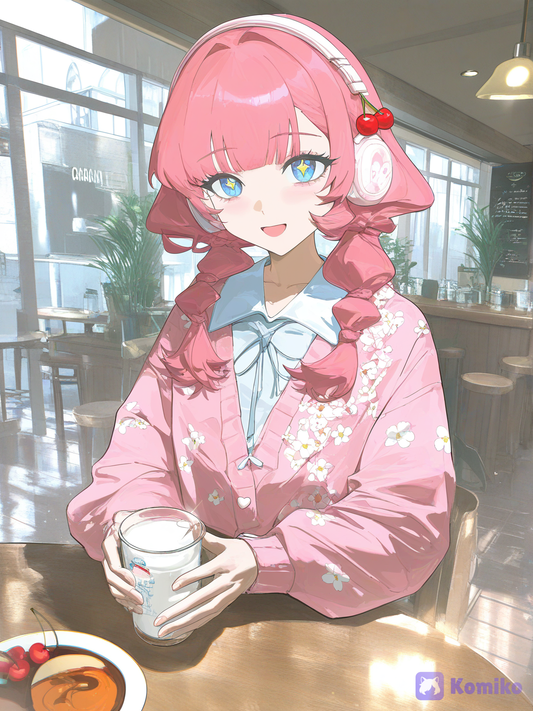 Drinking milk at the cafe