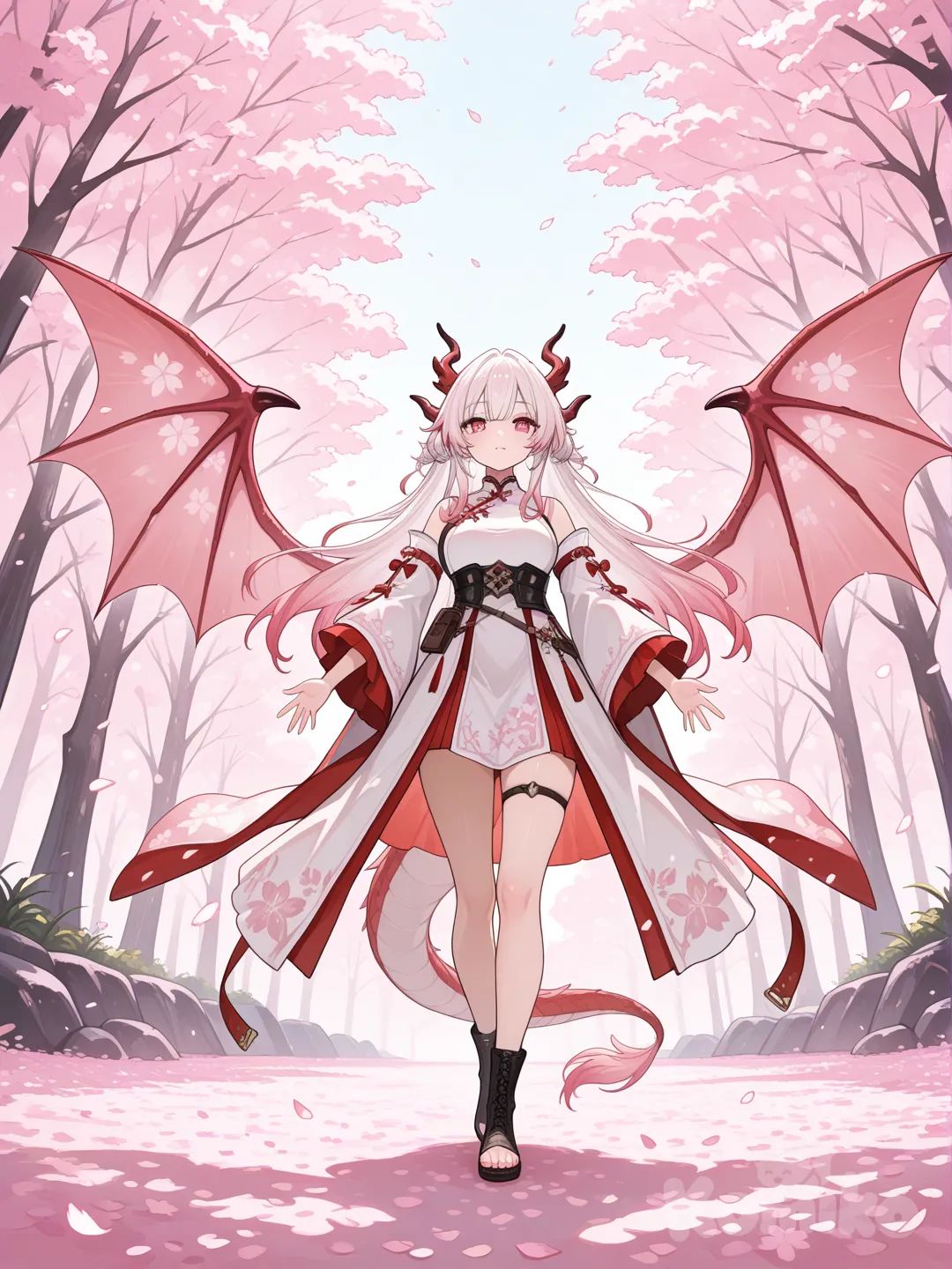 櫻白色頭髮的龍娘