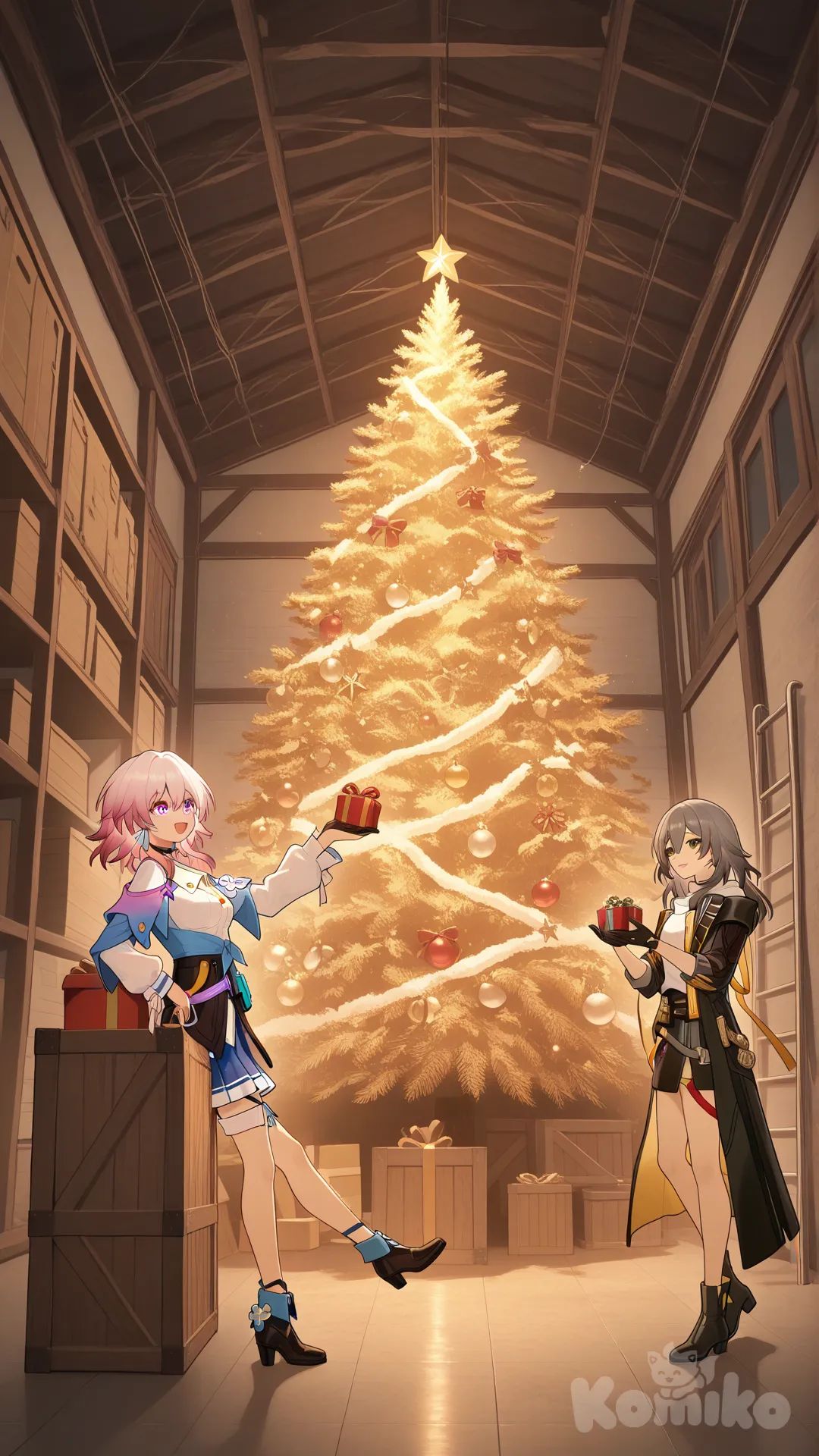 March and Stelle decorating for Christmas celebration