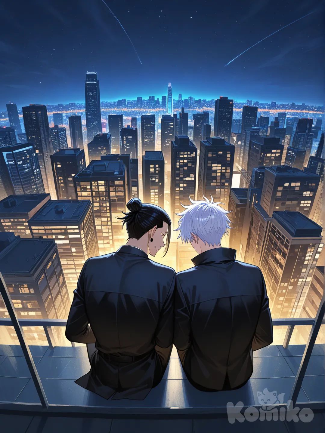 @Getou_Suguru, @Gojou_Satoru, gathering together, skyscraper