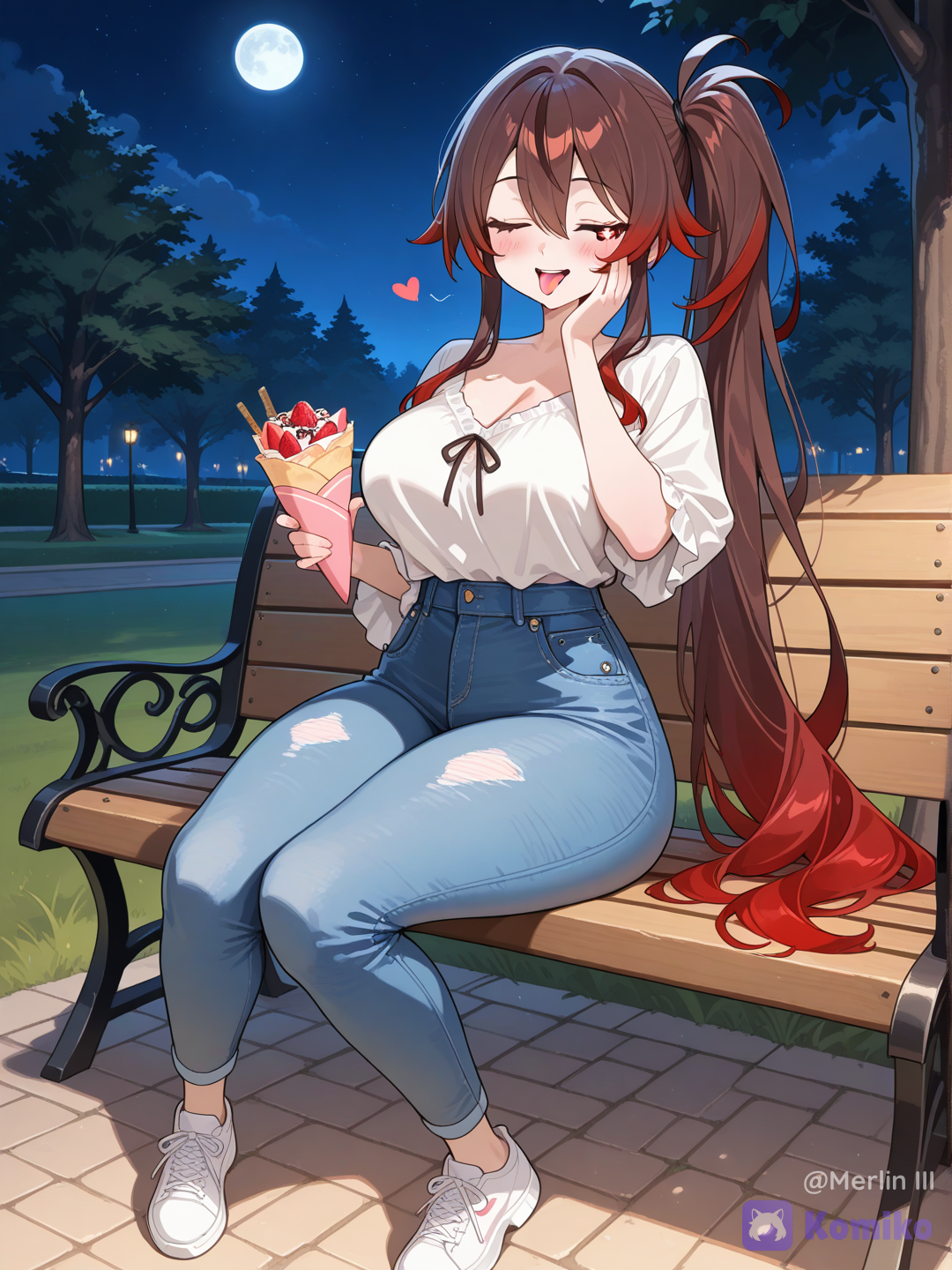 Esmeralda en una Cita Nocturna Comiendo una Crepa I