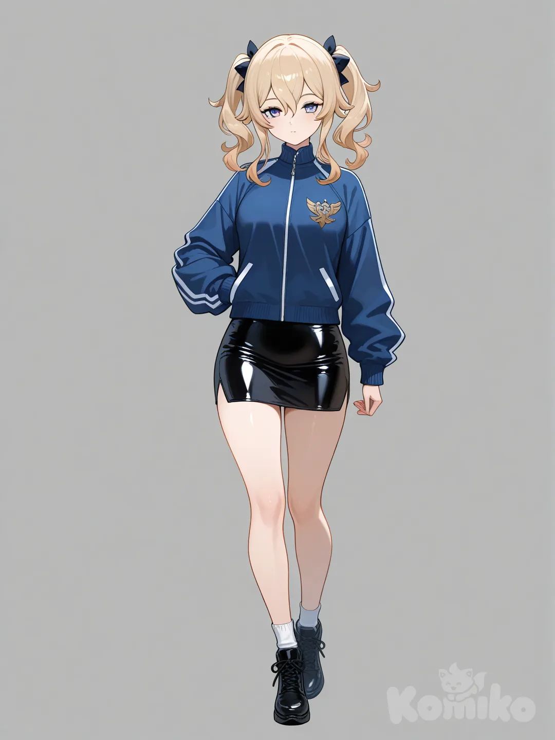 @Jean_(Genshin_Impact) 
, varsity jacket, pencil skirt, twin tails, full body,
Latex