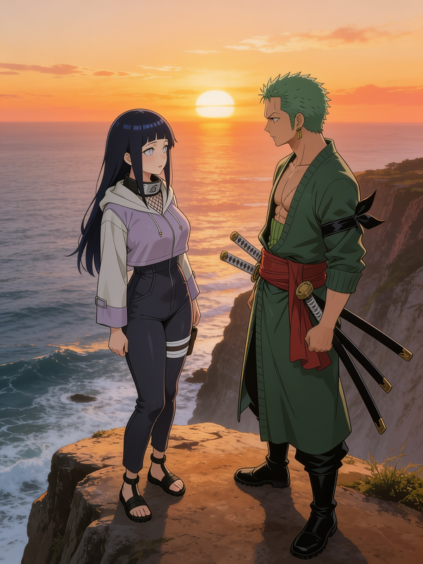 Hinata y Zoro al atardecer debido que Zoro se pedio 🌅💕