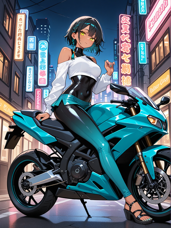 Arya on a motorcycle