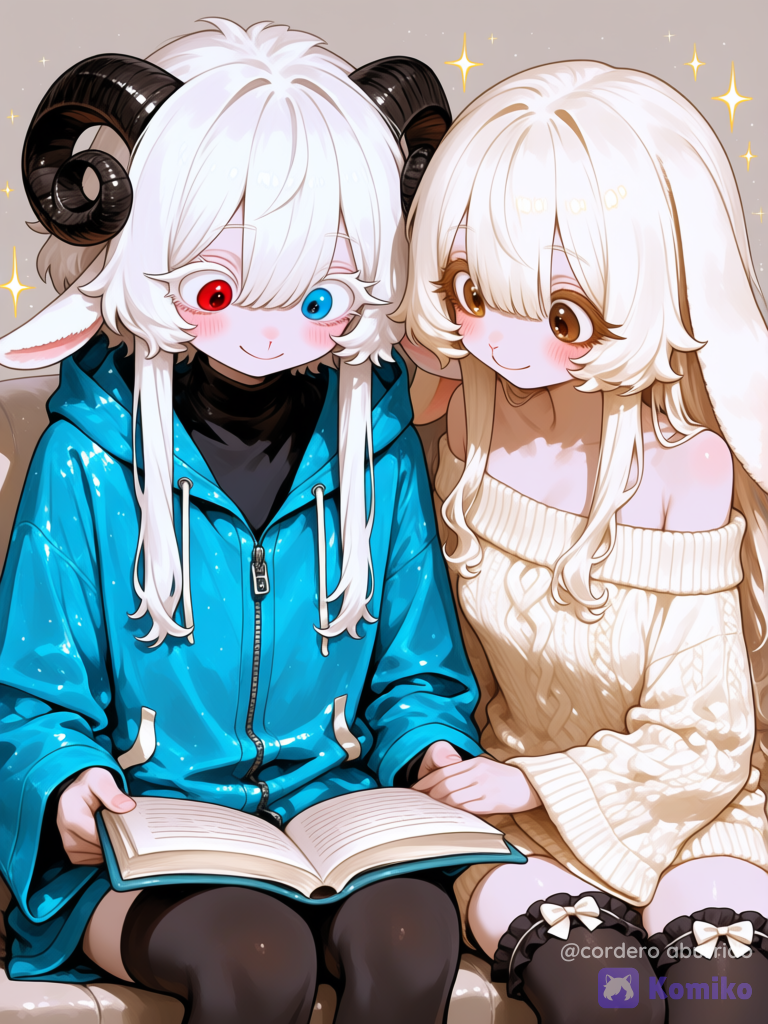 Asri y Miru leyendo un libro