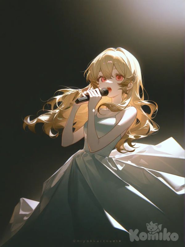 Hoshimiya Ichigo, [high-contrast-glossy-style], singing, portrait mặc váy siêu đẹp đang diễn backlight, clean background, stage
