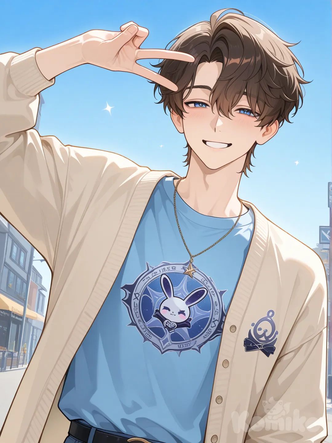 love and deepspace, Caleb, peace symbol