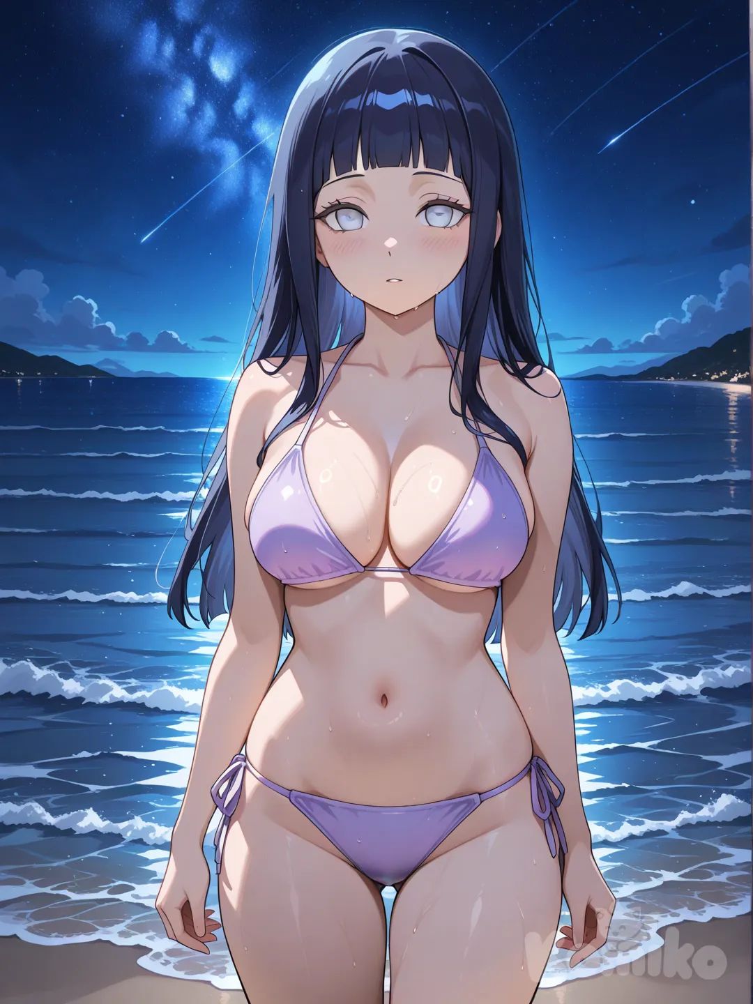 hyuuga hinata, swimsuit, night