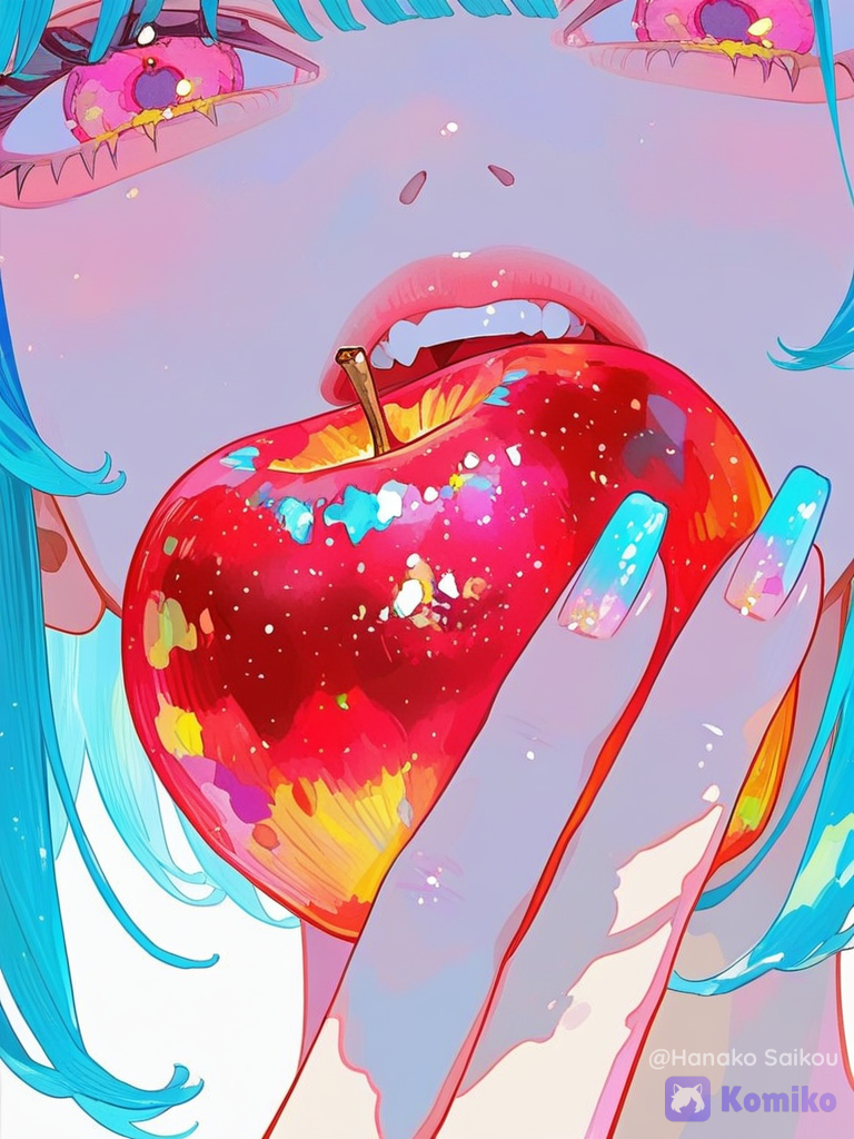 Cô bé xanh tóc ăn táo đỏ 🍎✨