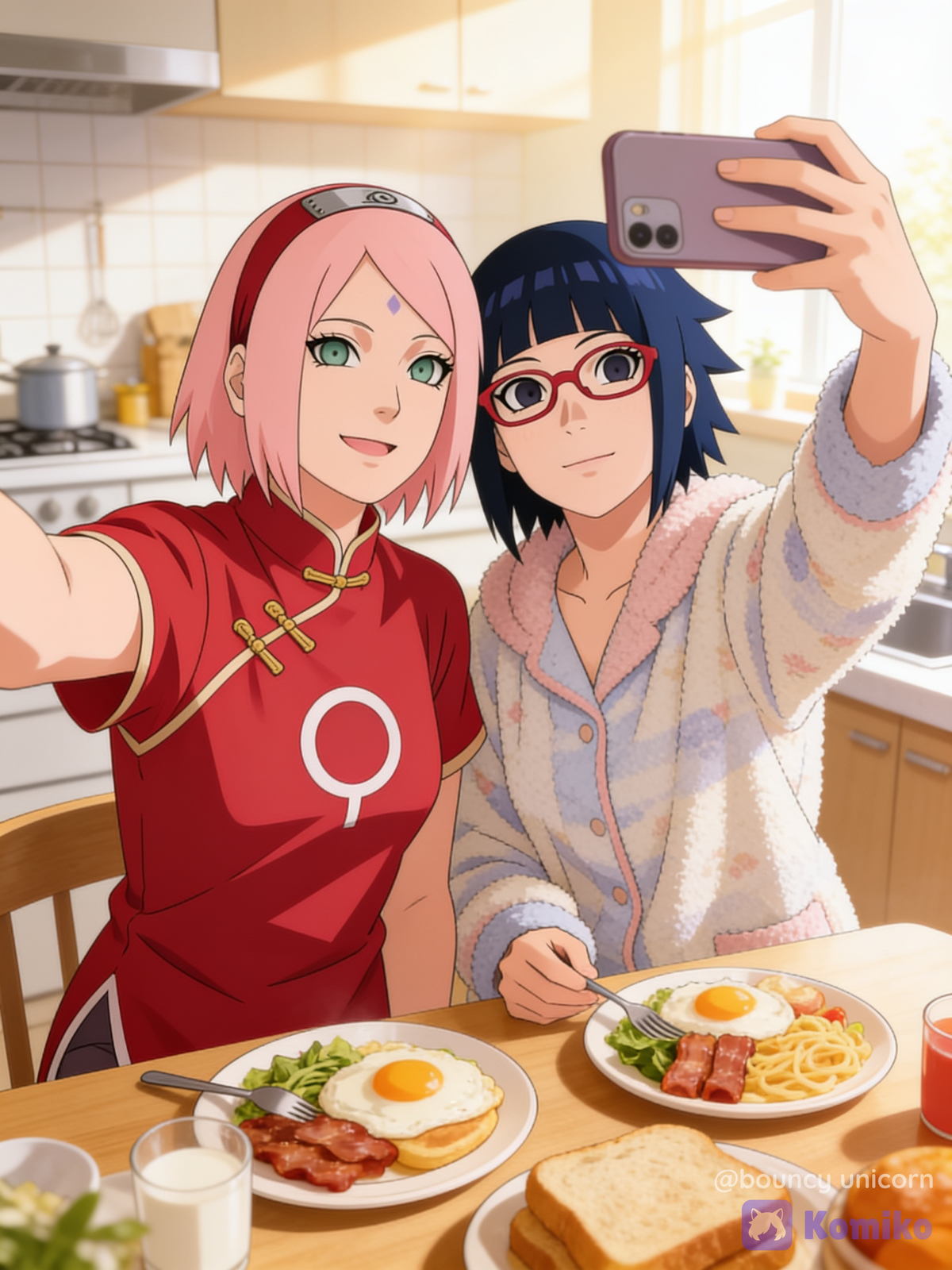 Selfie w/ mom at breakfast! 🌸🍳