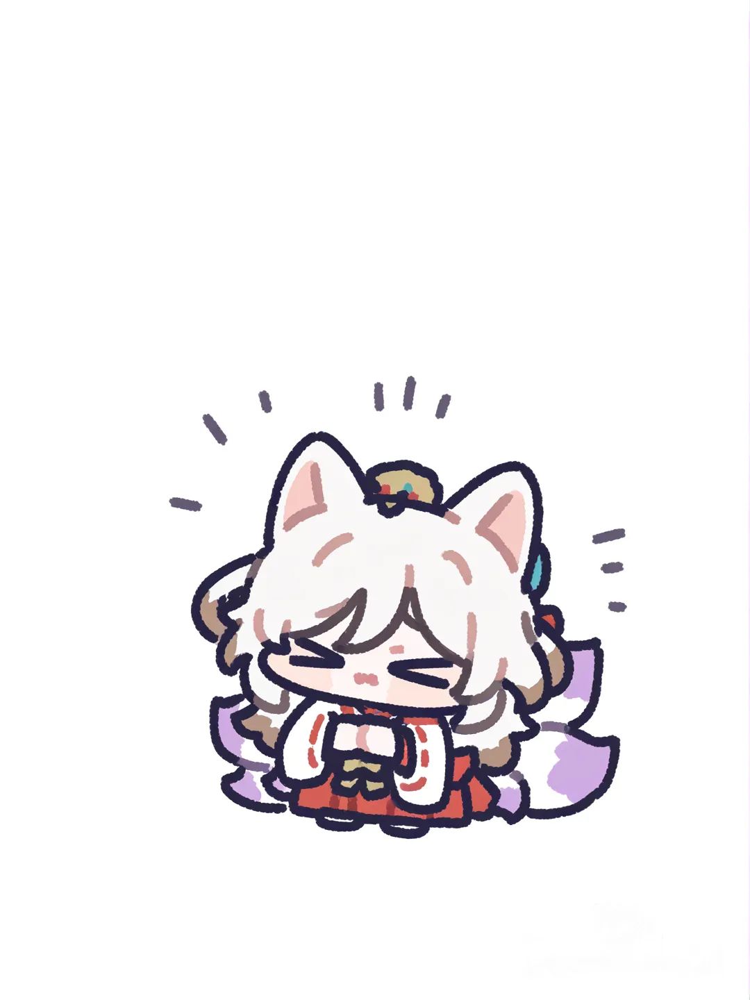 Nine-tailed fox, Fox White and purple, Animal, cute [chibi-sticker-style] Japanese shrines, where people wear miko (shrine maiden) attire and give blessings., @Kaveh_(Genshin_Impact)