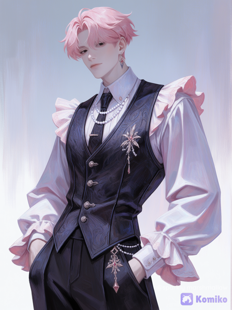 elegant boy with pink hair