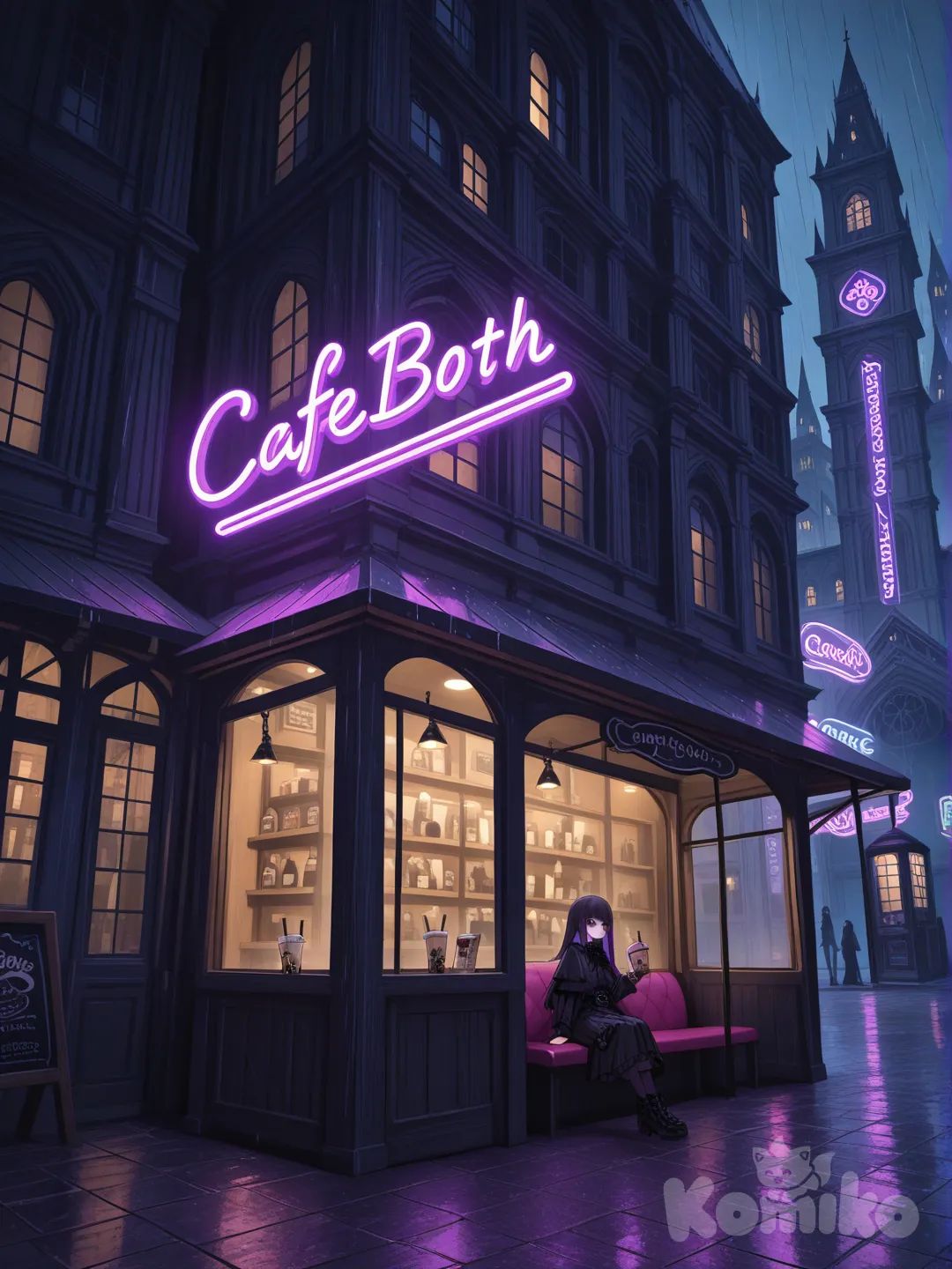 bubble tea, night, cafe, dark goth
