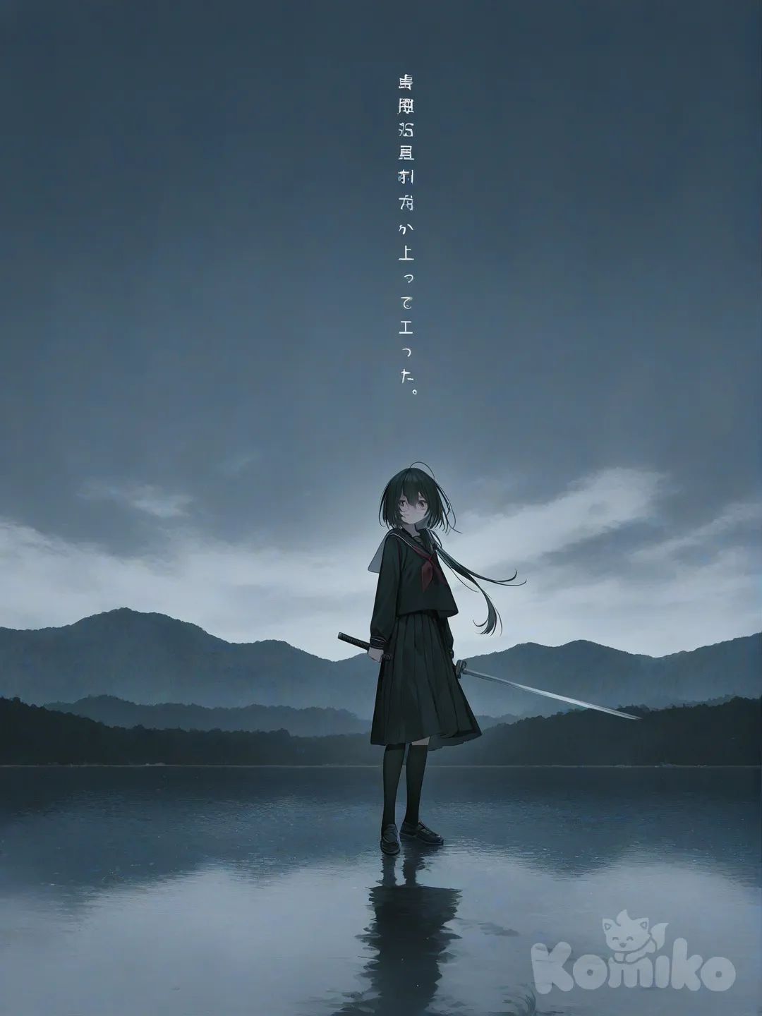 <seizure-kiyomasa-IRCt>, [soft-pastel-style], holding sword, frown, shocked, medium long shot, lake