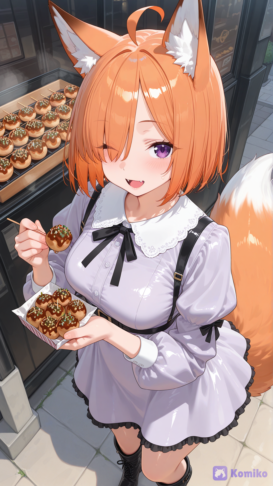 Komiko-chan eating takoyaki (^~^)