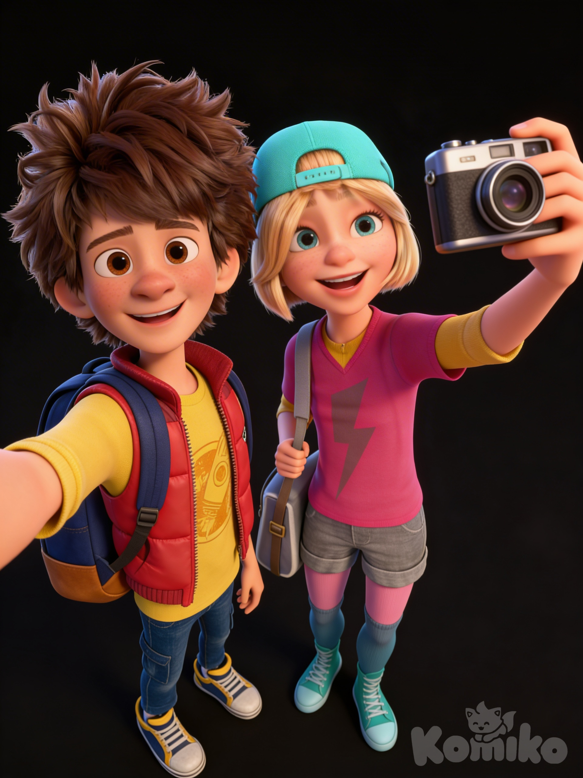 Adam y Emma haciendo una selfie