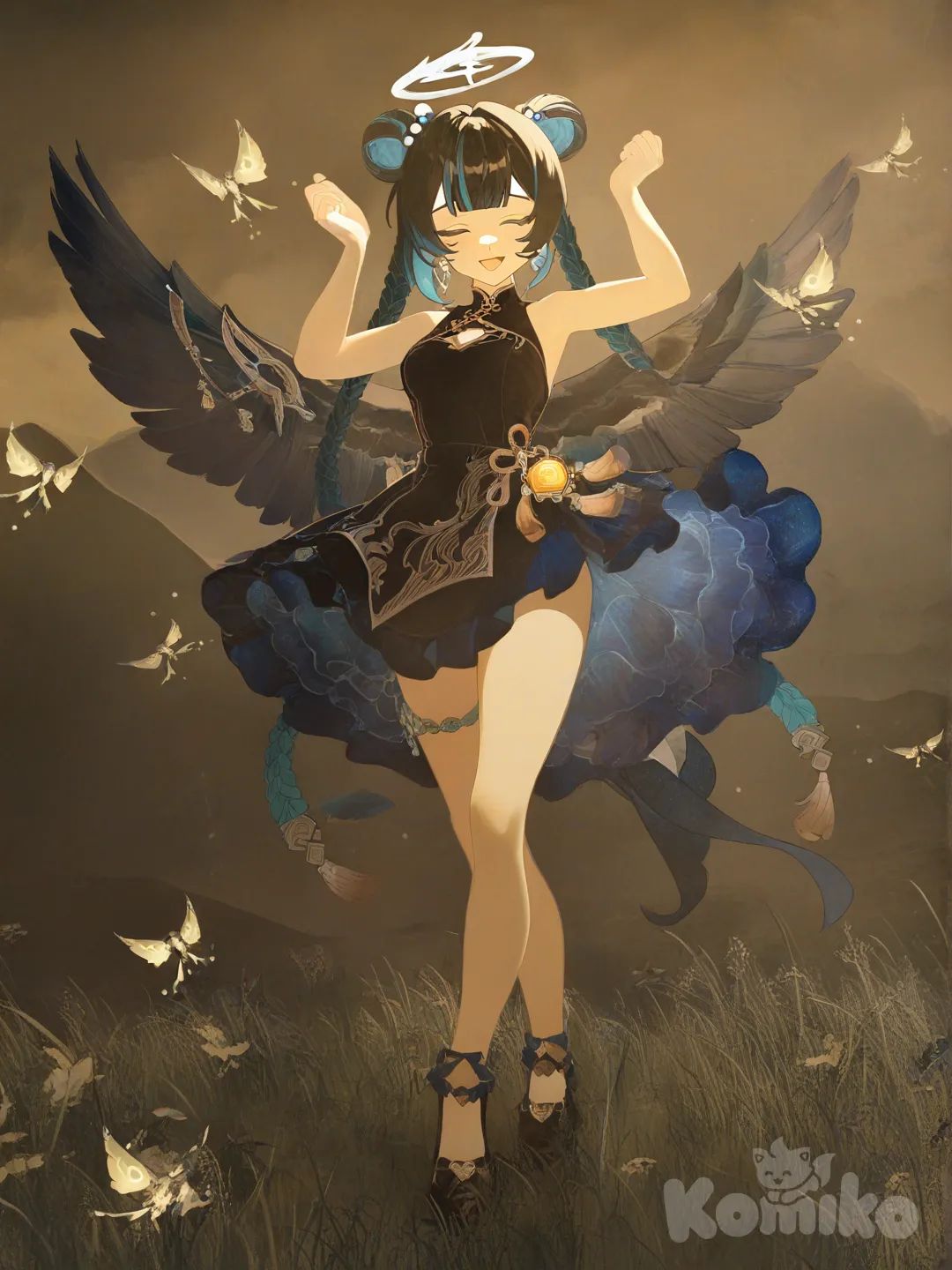 tassels, @Crystalfly_(Genshin_Impact), [watercolor-illustration-style]