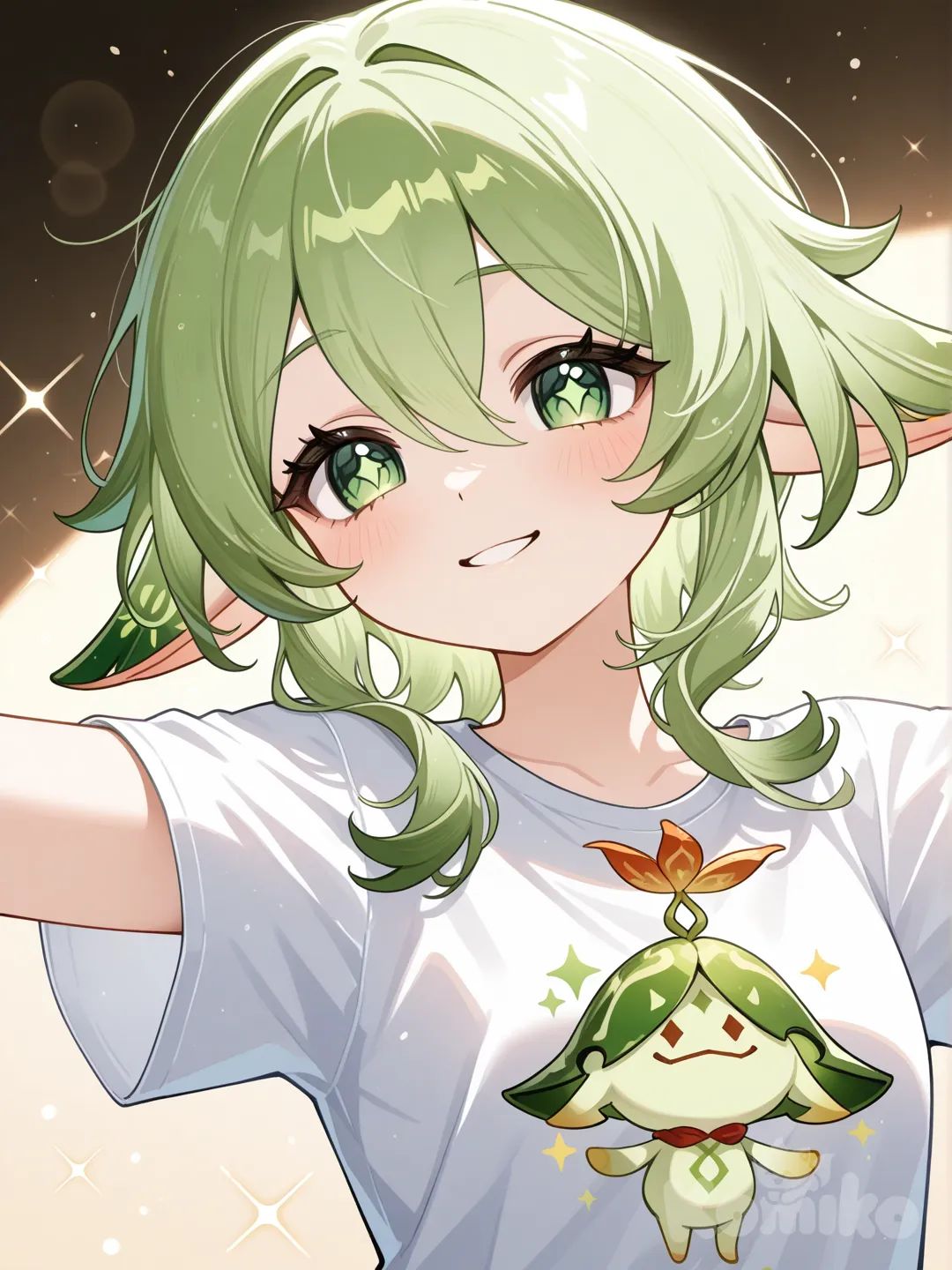 @Aranara_(Genshin_Impact), dancing, t-shirt, headshot