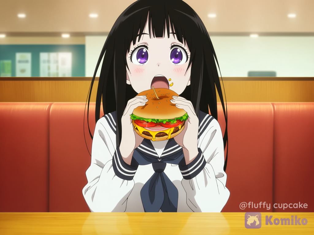 Chitanda Eru eating Burger 2