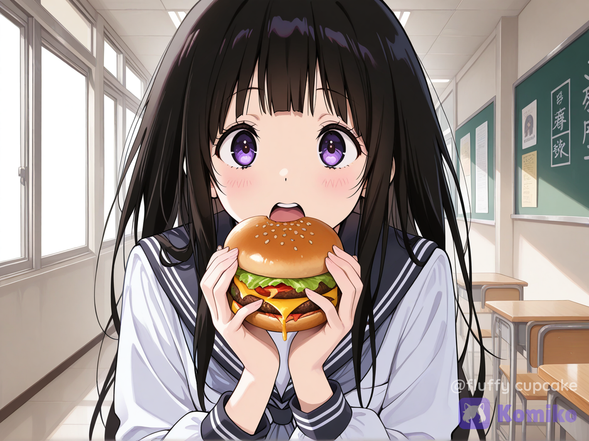 Chitanda Eru eating Burger 3