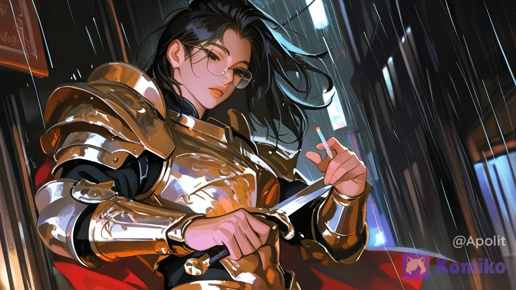 Воительница в дождливой аллее 🌧️⚔️