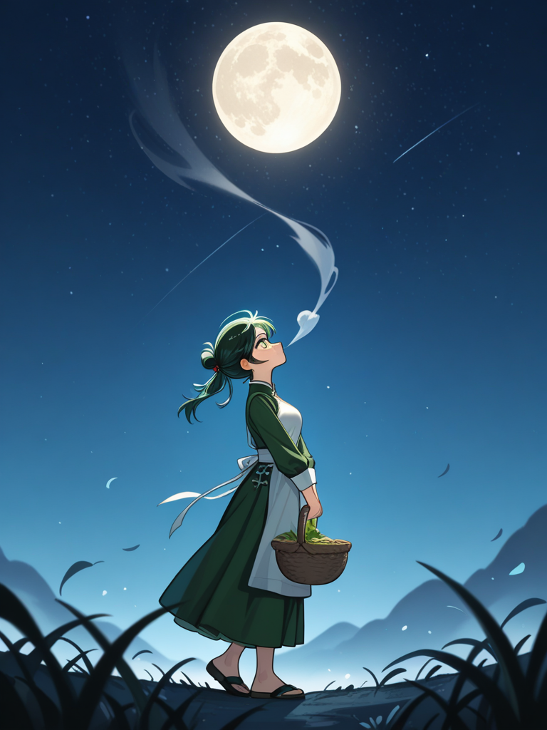 Maomao collects herbs as the moon rises