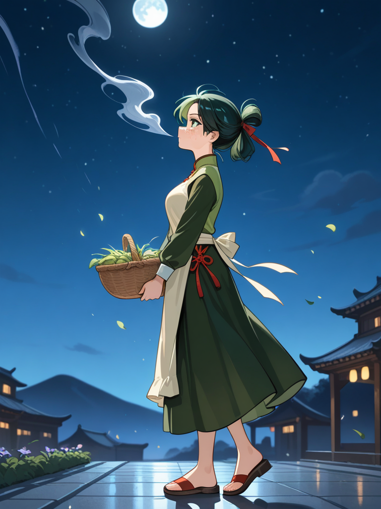 Maomao collects herbs as the moon rises