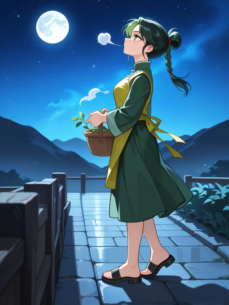 Maomao collects herbs as the moon rises