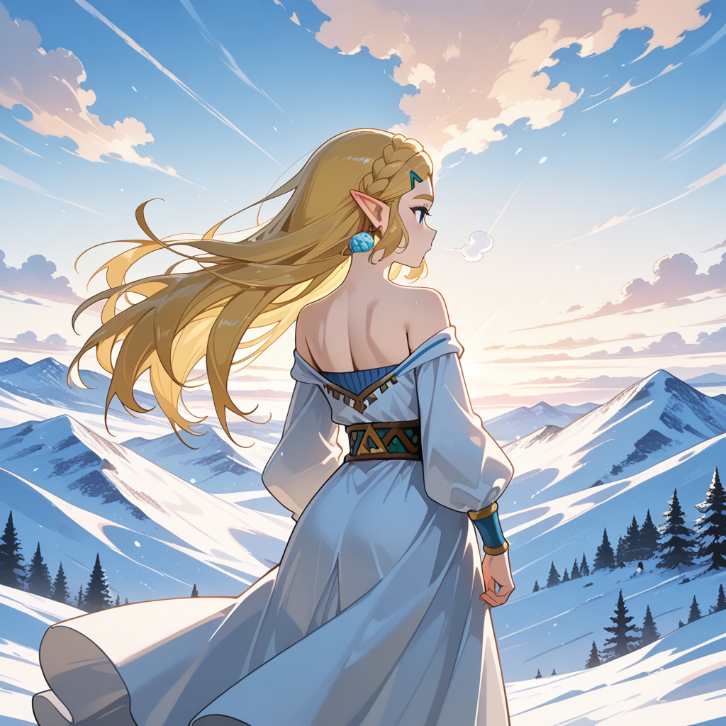 Princess Zelda scans the mountains