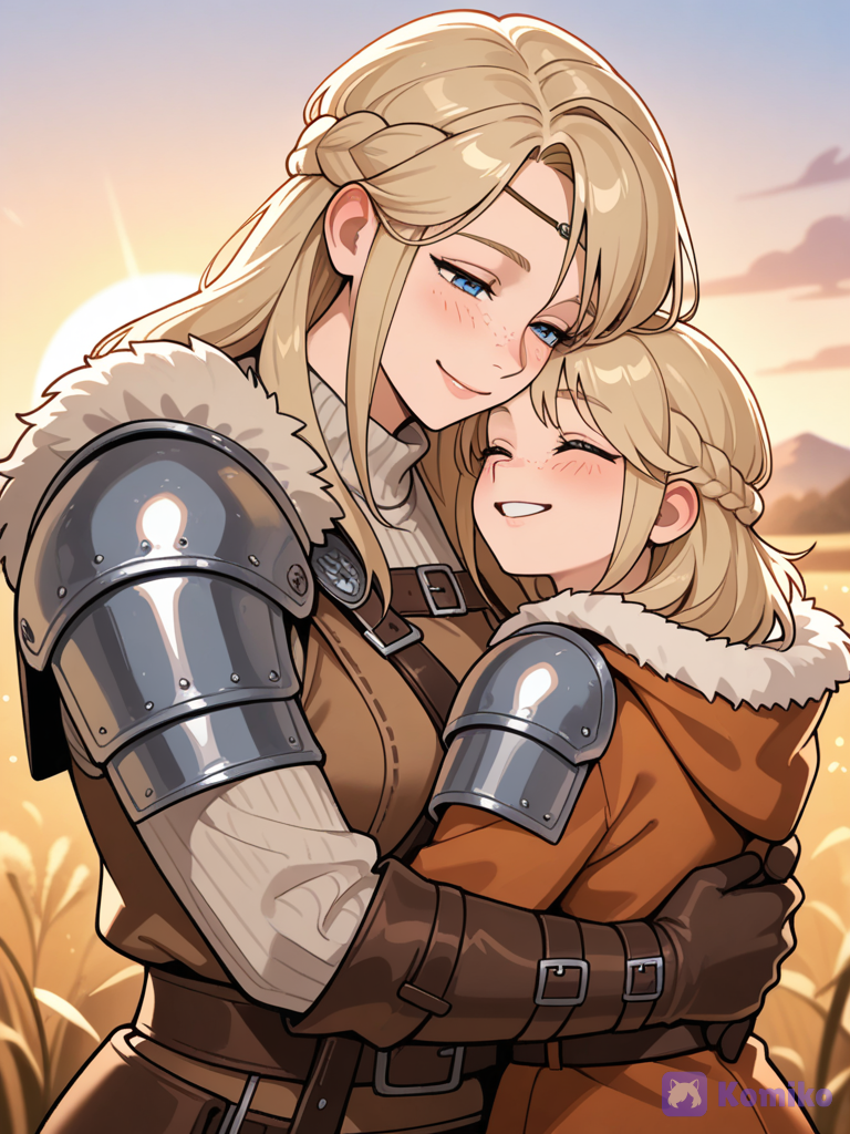 Astrid and daughter hug tightly