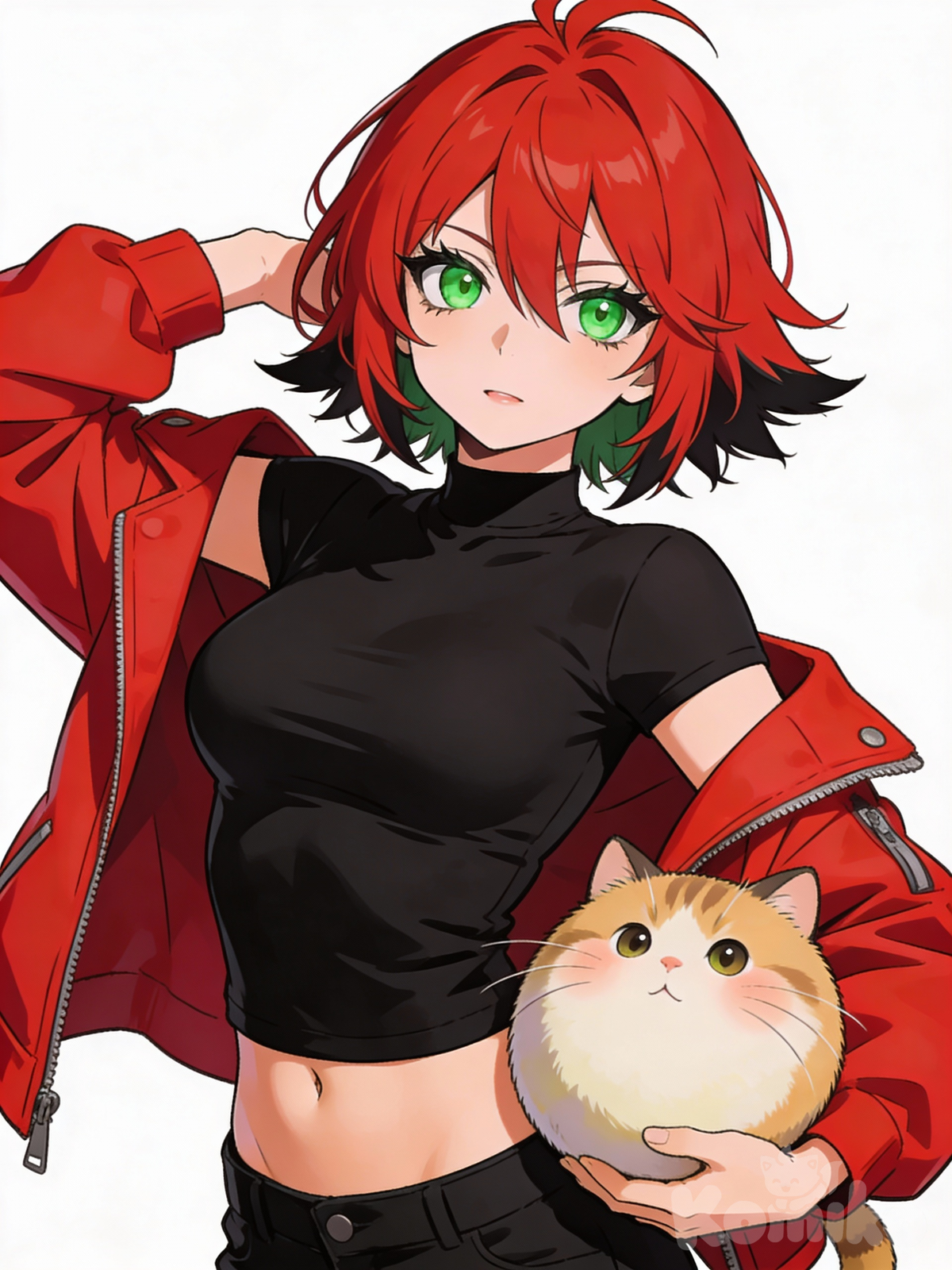 Chica peliroja con amigo gatuno