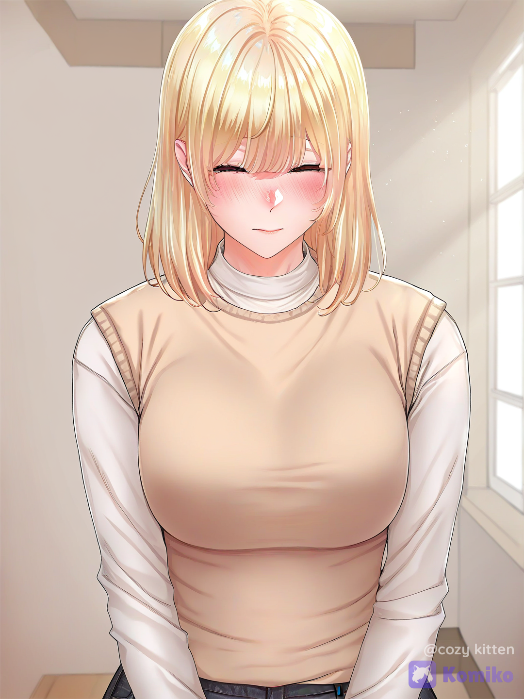 Shy blonde girl