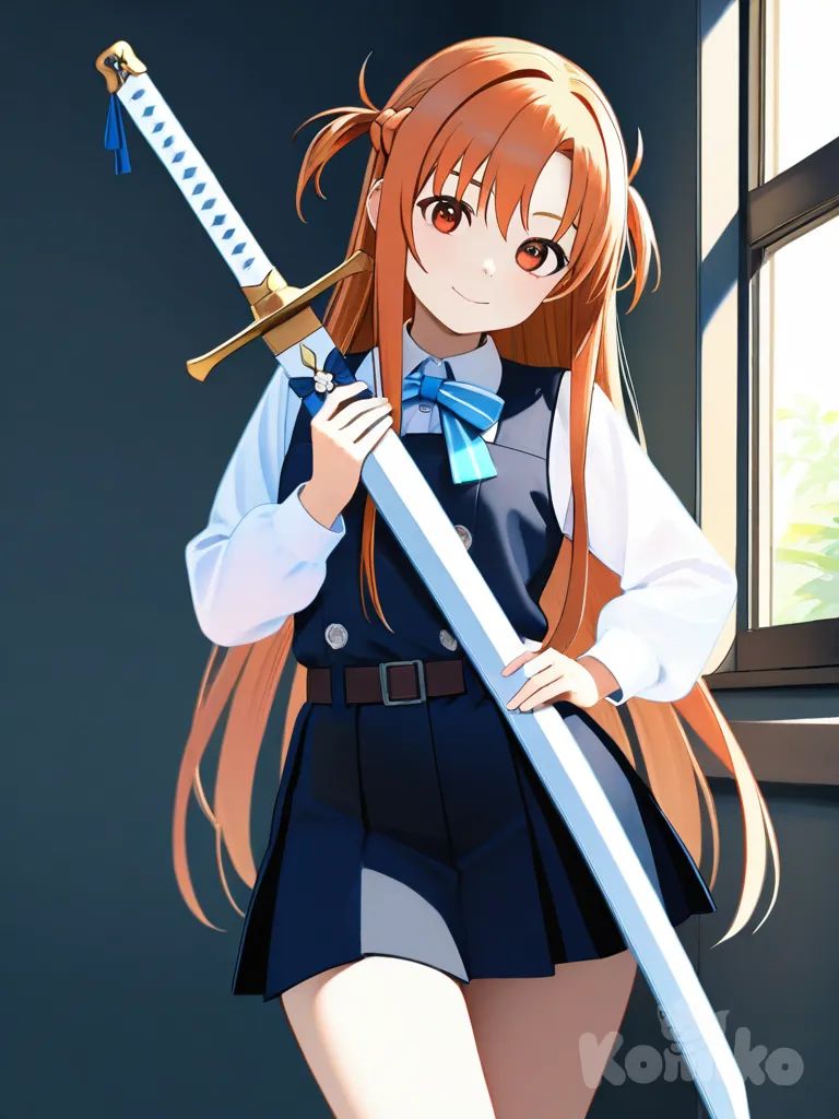 @Asuna_(Sao), medium long shot, holding sword