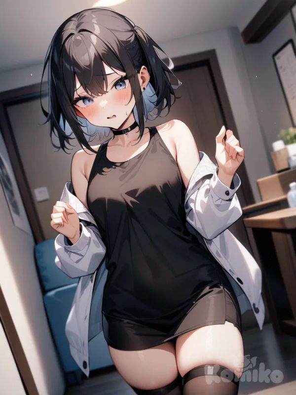 1girl, NSFW，nude，colpectasis，classroom，nipple, sitting on the ground, pull apart vagina, Gawr Gura, Ookami Mio