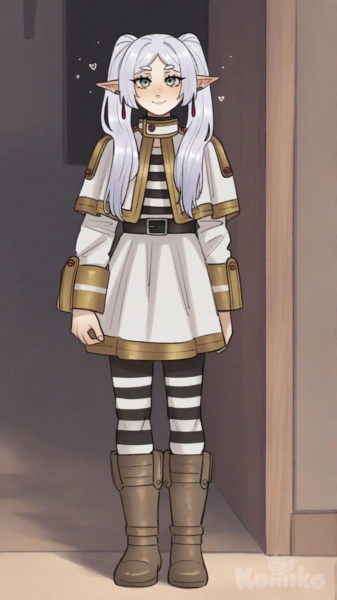 @Frieren, [soft-shaded-moe-style], full body, smile