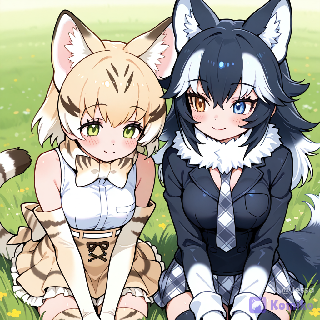 Sand Cat & Grey Wolf im Grünen 🌿🐾