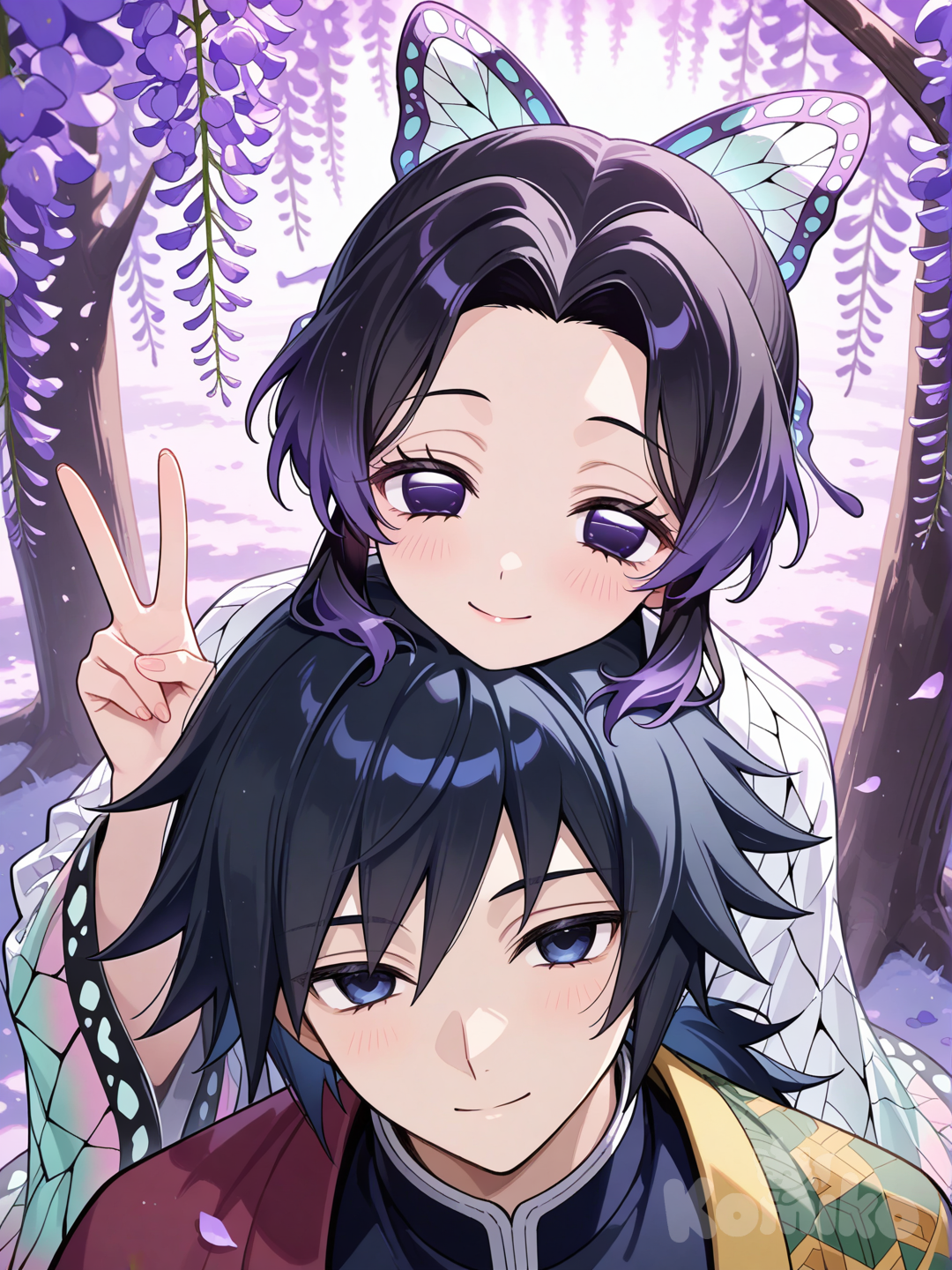 giyushino selfie under the wisteria tree