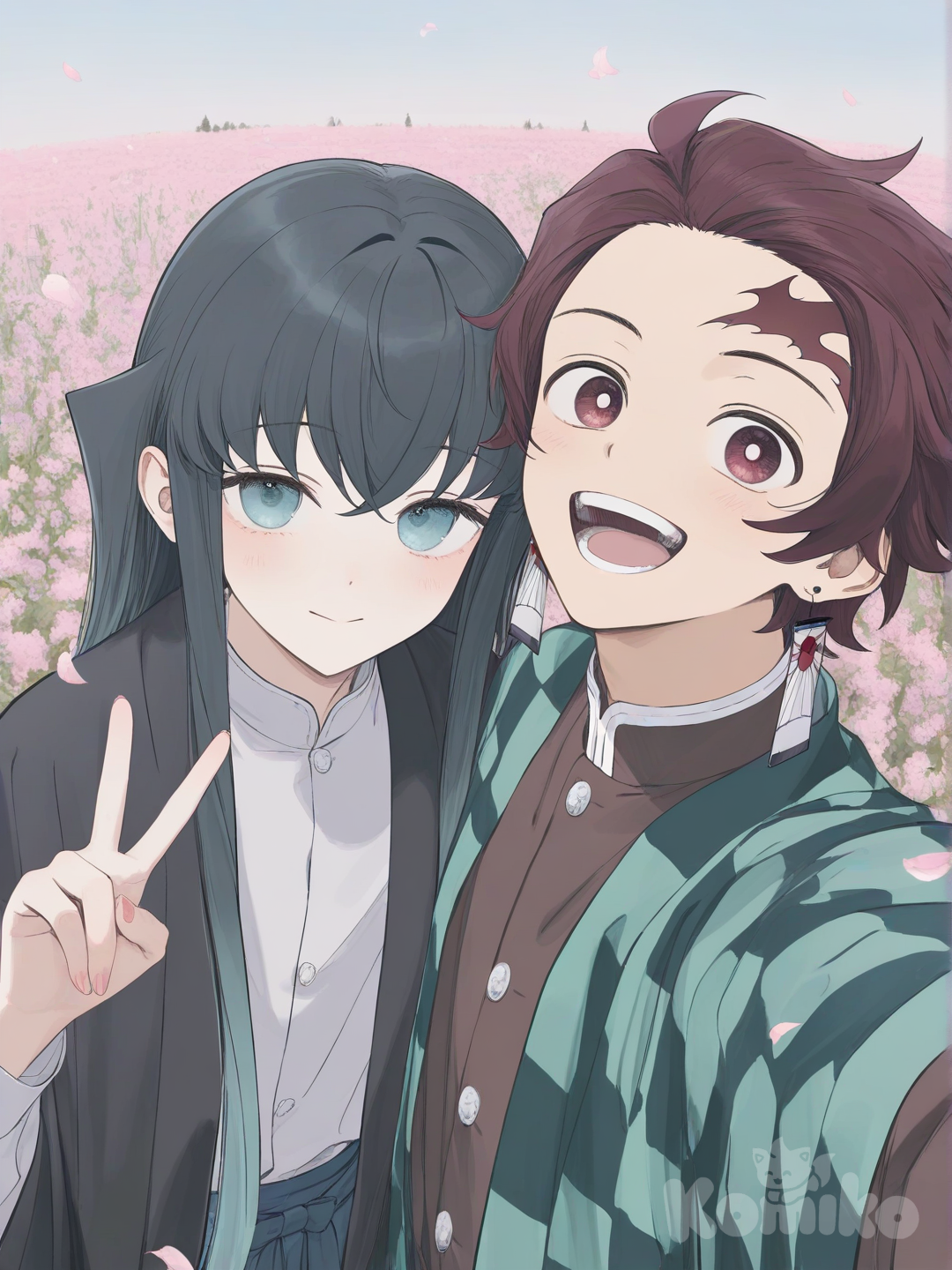 tanjiro and muichiro selfie
