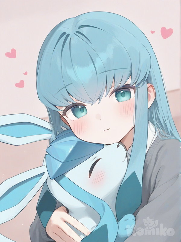 girl hugging glaceon