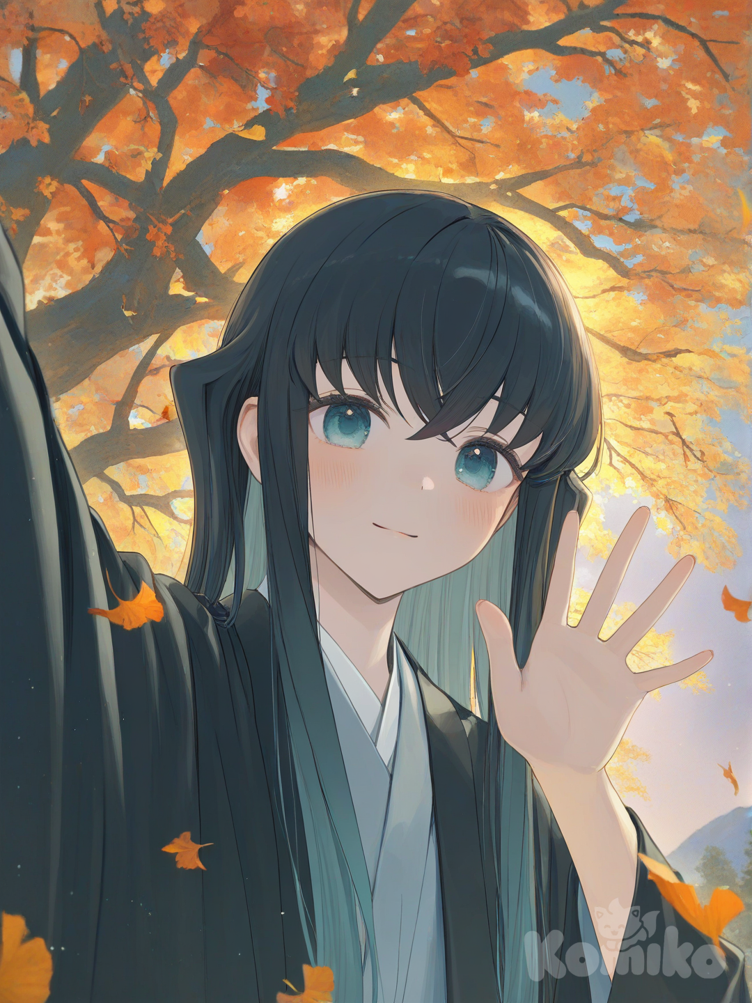 muichiro selfie under the autumn tree