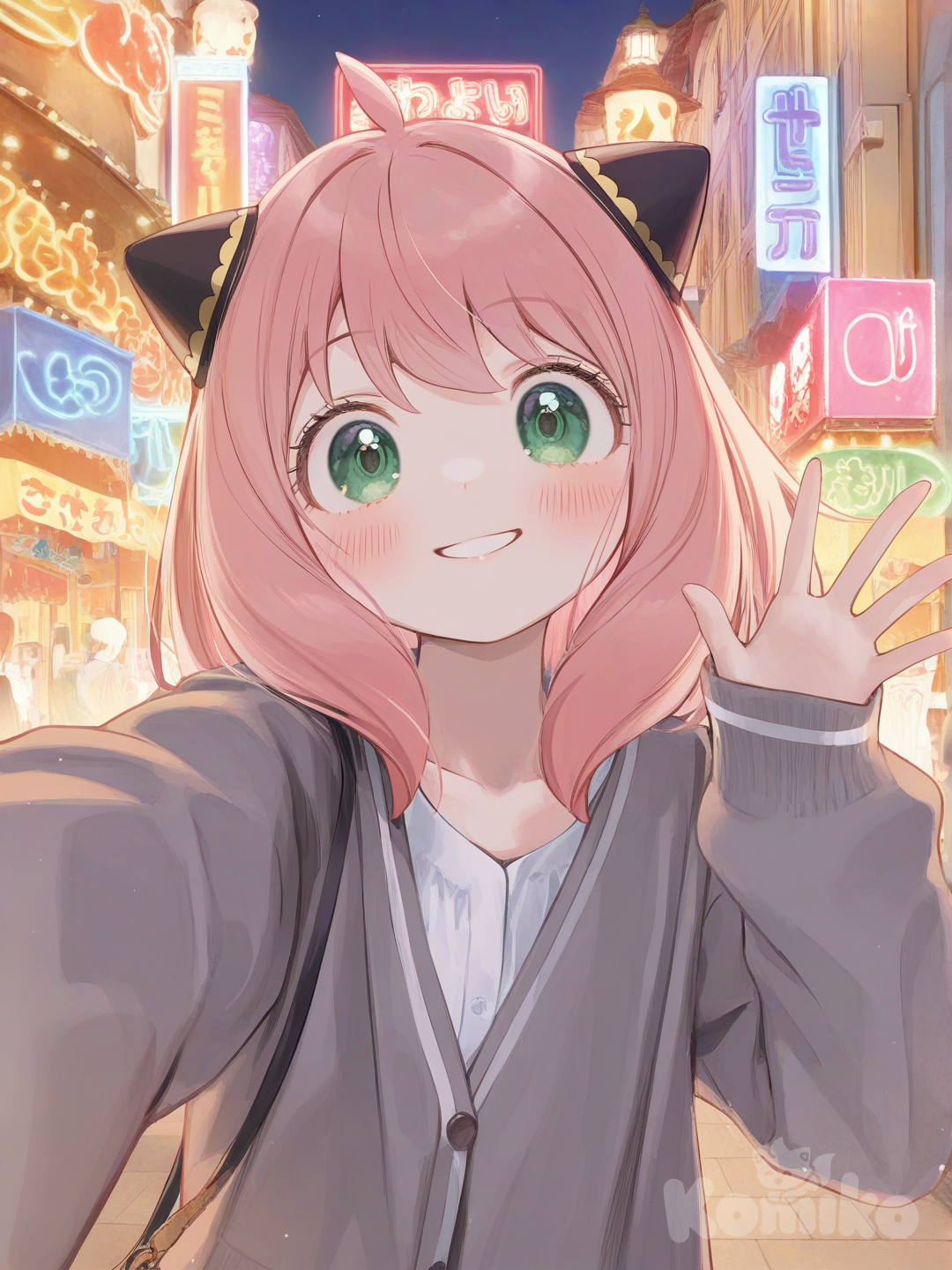 Anya walking through the market 