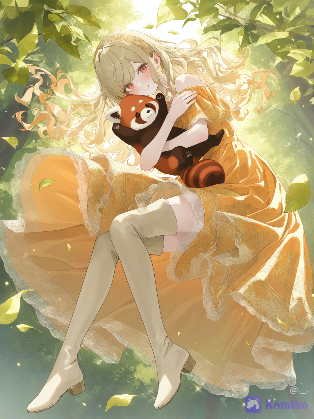 floating with a red panda