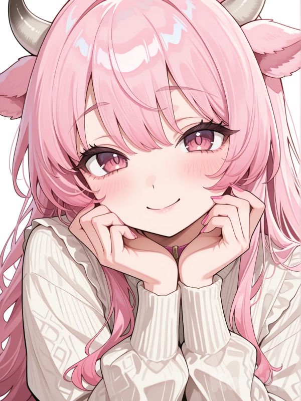 1girl, cow girl, pink nails, pink hair
