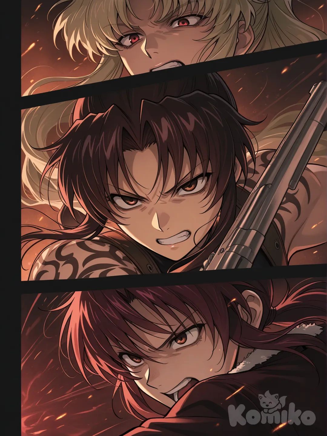 revy (black lagoon), en train de se battre avec balalaïka de black lagoon