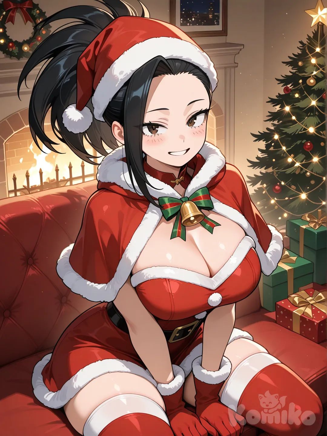 Momo Yaoyorozu (My Hero Academia), en ropa navideña.