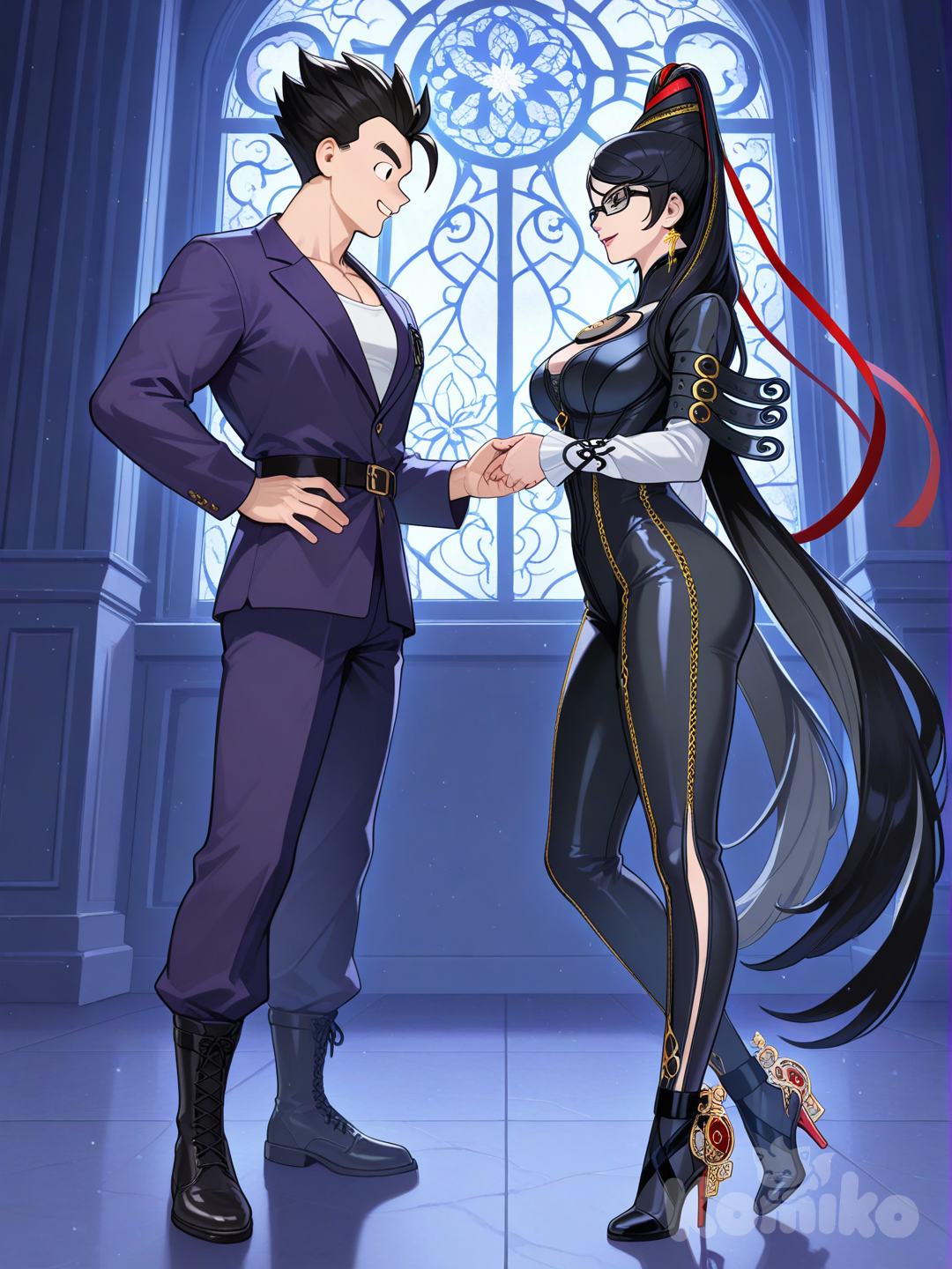 Gohan conociendo a la legendaria Bayonetta 