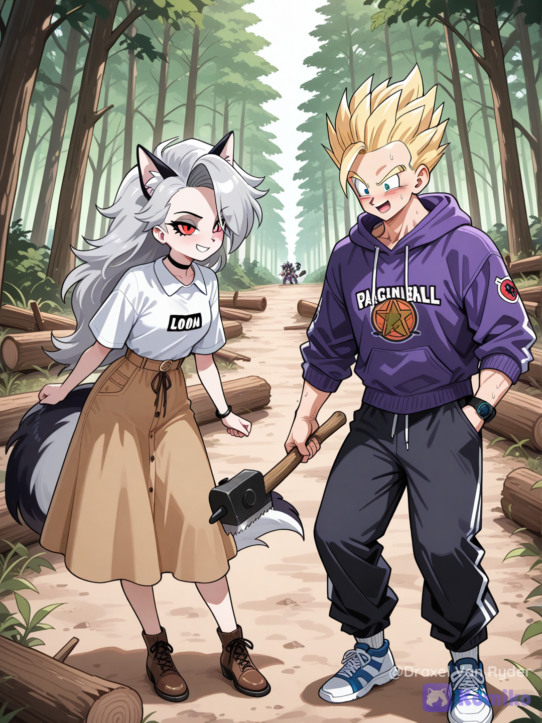 Gohan y Loona, listos para contruir su cabaña en el bosque.