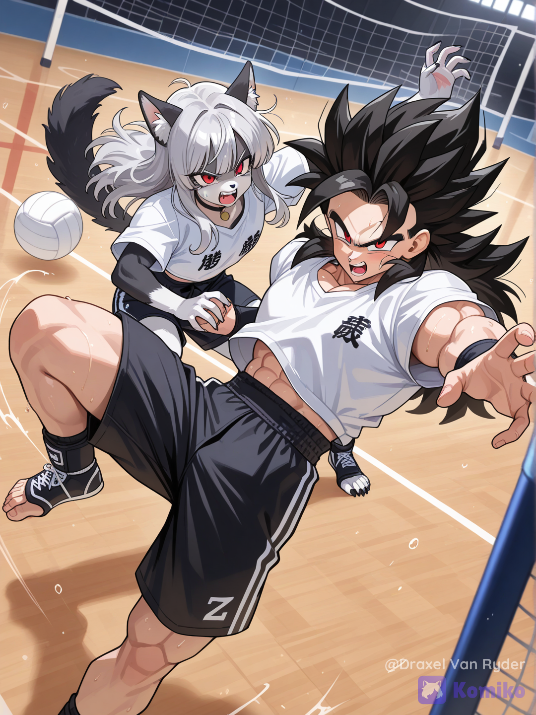 Gohan y Loona, practicando voleibol
